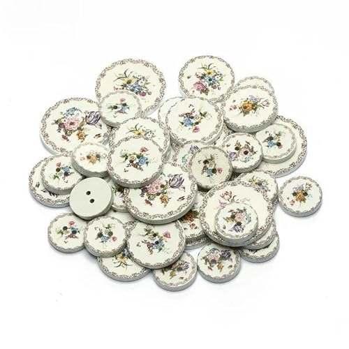 50 Stück 15/20/25 mm weiße Blume bemalt 2 Löcher runder Holzknopf für Kleidungsdekoration Scrapbooking DIY Heimnähzubehör-20 mm von QPFNEI