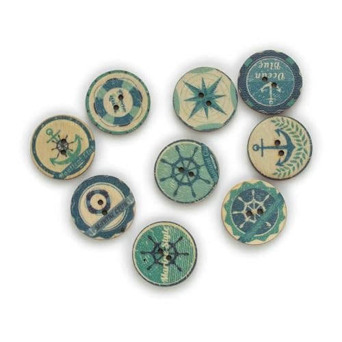 50 Stück 2 Farben, runder Schiffsanker-Druck, Holzknopf, Handarbeit, Nähen, Scrapbooking, Kleidung, Bastelzubehör, 15–25 mm, Hellbraun, 25 mm von QPFNEI