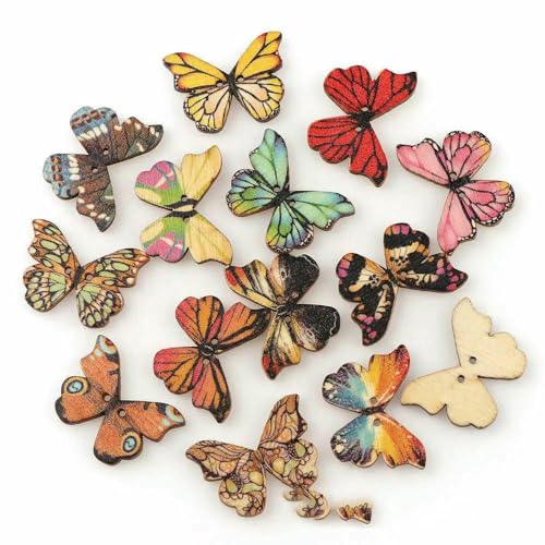 50 Stück 2 Löcher 3 Größen Bunte Schmetterlings-Holzknöpfe Passend für Nähen und Scrapbooking Nähknöpfe für Bastelarbeiten DIY Gemischt-Antikes Kupfer von QPFNEI