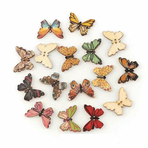 50 Stück 2 Löcher 3 Größen Bunte Schmetterlings-Holzknöpfe Passend für Nähen und Scrapbooking Nähknöpfe für Bastelarbeiten DIY Gemischt-Antikmessing von QPFNEI