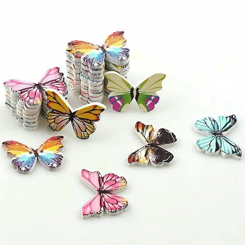 50 Stück 2 Löcher 3 Größen Bunte Schmetterlings-Holzknöpfe Passend für Nähen und Scrapbooking Nähknöpfe für Bastelarbeiten DIY Gemischt-Antiksilber von QPFNEI