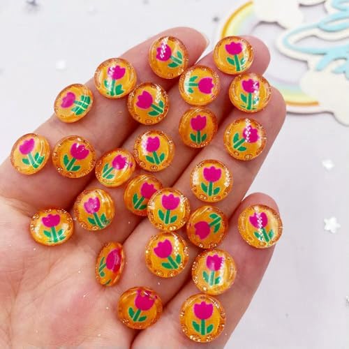 50 Stück Harz, niedlich, bunt, 10 mm, rund, Tulpen, Blumen, Kristall, Edelstein, flache Rückseite, Strass-Applikation, DIY-Knöpfe, Sammelalbum für Nagelkunst, 11 50 Stück Harz, niedlich, bunt, 10 mm, rund, Tulpen, Blumen, Kristall, Edelstein, flache Rückseite, Strass-Applikation, DIY-Knöpfe, Sammelalbum für Nagelkunst, 11 von QPFNEI