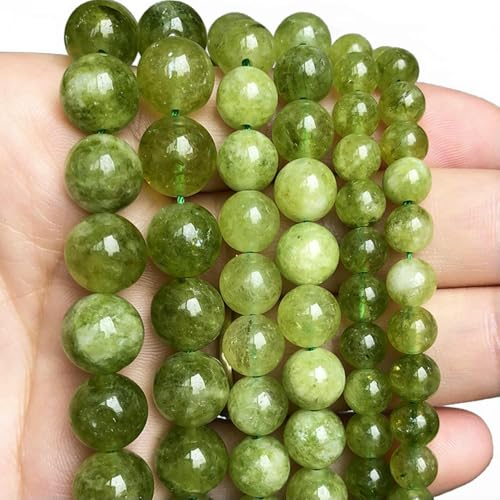 6–10 mm Peridot-Olivin-Grün-Kristallperlen, rund, lose Abstandsperlen zum Selbermachen von Schmuck, DIY-Armband, Halskettenzubehör, Peridot-Olivin, 6 mm, ca. 61 Stück von QPFNEI