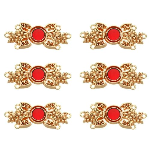 6 Stück Retro-Knopf aus chinesischem Metall mit Knoten für Kleidung, Cheongsam, chinesischer Froschknopf, Jeansverschluss, Nieten, Hosennadel, reduziert die Taille, Gold, von QPFNEI