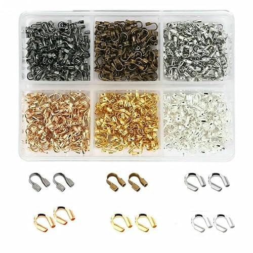 600 Stück/Box, 6 Stile, Messingrohr-Quetschperlen, Spitzen, Knotenabdeckungen, Drahtschutz, Endperle für DIY-Schmuckherstellung, Zubehör-1 von QPFNEI