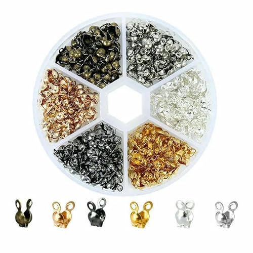 600 Stück/Box, 6 Stile, Messingrohr-Quetschperlen, Spitzen, Knotenabdeckungen, Drahtschutz, Endperle für DIY-Schmuckherstellung, Zubehör-4 von QPFNEI