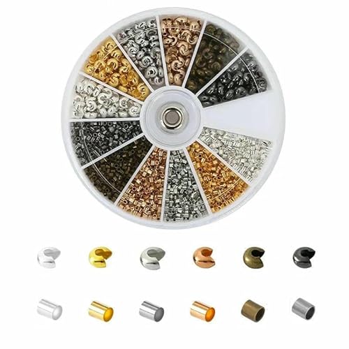 600 Stück/Box, 6 Stile, Messingrohr-Quetschperlen, Spitzen, Knotenabdeckungen, Drahtschutz, Endperle für DIY-Schmuckherstellung, Zubehör-5 von QPFNEI