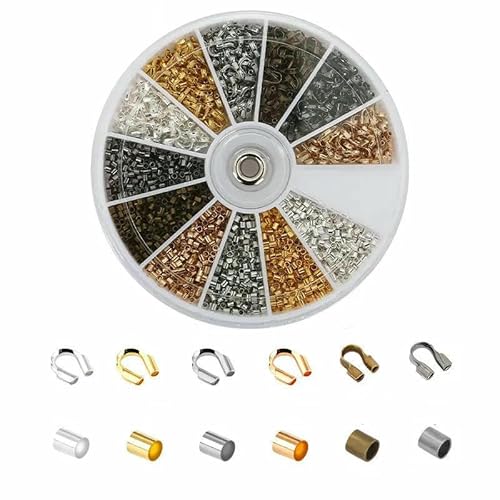 600 Stück/Box, 6 Stile, Messingrohr-Quetschperlen, Spitzen, Knotenabdeckungen, Drahtschutz, Endperle für DIY-Schmuckherstellung, Zubehör-6 von QPFNEI