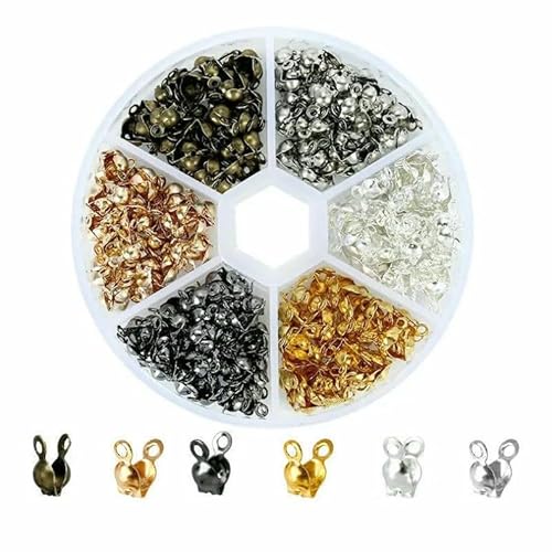 600 Stück/Box, 6 Stile, Messingrohr-Quetschperlen, Spitzen, Knotenabdeckungen, Drahtschutz, Endperlen für DIY-Schmuckherstellung, Crimpzange von QPFNEI