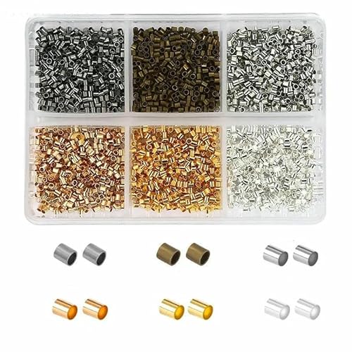 600 Stück/Box, 6 Stile, Messingrohr-Quetschperlen, Spitzen, Knotenabdeckungen, Drahtschutz, Endperlen für DIY-Schmuckherstellung, Zubehör-3 von QPFNEI