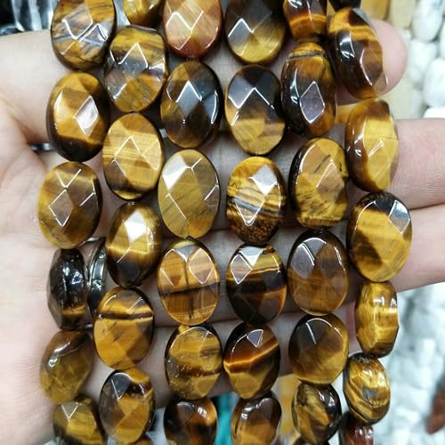 8 10 12 mm facettierter Naturstein, ovale Form, Achate, Kristalle, Türkise, Perlen zur Schmuckherstellung, DIY-Halsketten, Armbandzubehör, Tigerauge, 10 x 14,0 mm, ca. 14 Stück von QPFNEI