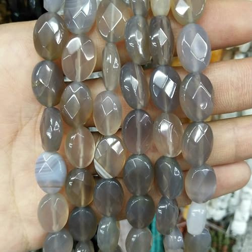 8 10 12 mm facettierter Naturstein, ovale Form, Achate, Kristalle, Türkise Perlen zur Schmuckherstellung, DIY-Halsketten, Armbandzubehör, Grauer Achat, 8 x 12 mm, ca. 17 Stück von QPFNEI