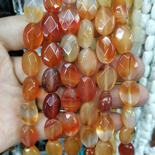 8 10 12 mm facettierter Naturstein, ovale Form, Achate, Kristalle, Türkise Perlen zur Schmuckherstellung, DIY-Halsketten, Armbandzubehör – Roter Achat – 8 x 12 mm, ca. 17 Stück von QPFNEI