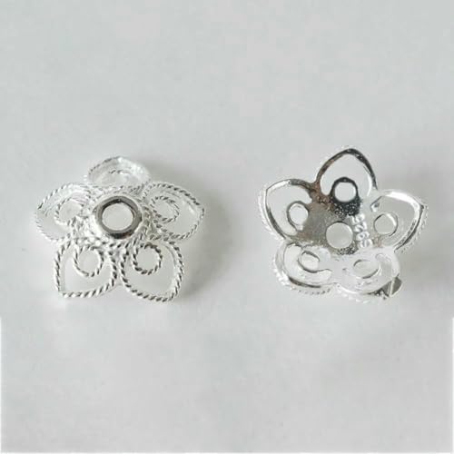 925 Sterling Silber Perlenkappen, Silber Blumen Spacer Perlen Endkappen zur Schmuckherstellung, Schmuckzubehör Zubehör.-PA-0351P-1 Paar von QPFNEI