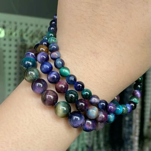 A+ Natürliche Farbe Sternenhimmel Tigerauge Steinperlen für die Schmuckherstellung DIY Armband Halskette 6 8 10 mm runde lose Abstandshalter Edelsteinperlen-10 mm ca. 37 Stück von QPFNEI