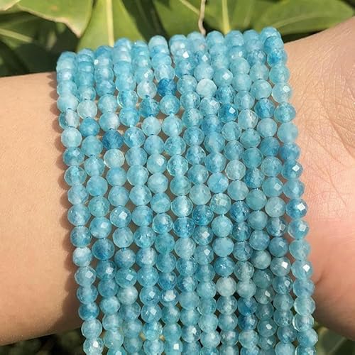 A+ Natürliche Rubinsteinperlen, facettiert, kleine rote Kristallperlen, runde lose Perlen für die Herstellung von DIY-Schmuck, Armbandperlen, Zubehör – Blauer Chalcedon – 3,0 mm, ca. 110 Stück von QPFNEI