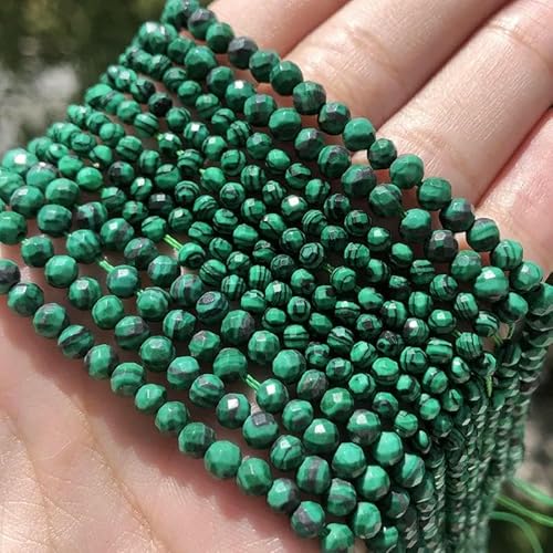 AA Natürliche dunkelblaue Saphir-Steinperlen, facettiert, kleine, runde, lose Perlen für die Herstellung von DIY-Schmuck und Armbändern, 15 Zoll, Malachit, 3,0 mm, ca. 110 Stück von QPFNEI