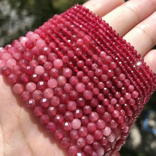 AA Natürliche dunkelblaue Saphir-Steinperlen, facettiert, kleine, runde, lose Perlen für die Herstellung von DIY-Schmuck und Armbändern, 15 Zoll, Rubine, 4,0 mm, ca. 91 Stück von QPFNEI