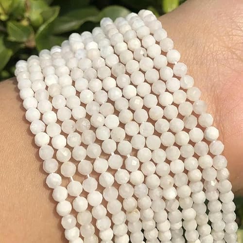 AA Natürliche dunkelblaue Saphir-Steinperlen, facettiert, kleine, runde, lose Perlen für die Herstellung von DIY-Schmuck und Armbändern, 15 Zoll, weißer Mondstein, 2 mm, ca. 175 Stück von QPFNEI