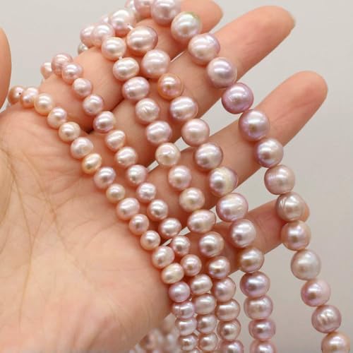 AA Weiß Rosa Lila Runde Perlen Natürliche Süßwasserperlen Perlen für Schmuckherstellung Zubehör DIY Damen Halskette Charms Armband-Lila-6-7mm von QPFNEI