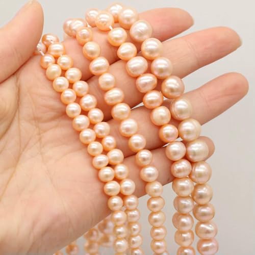 AA Weiß Rosa Lila Runde Perlen Natürliche Süßwasserperlen Perlen für Schmuckherstellung Zubehör DIY Damen Halskette Charms Armband-Rosa-9-10mm von QPFNEI