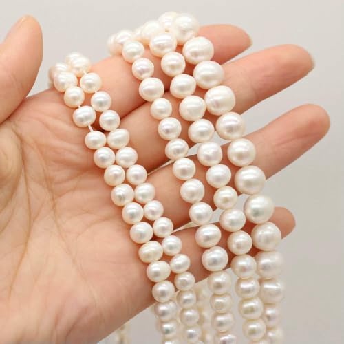 AA Weiß Rosa Lila Runde Perlen Natürliche Süßwasserperlen Perlen für Schmuckherstellung Zubehör DIY Damen Halskette Charms Armband-Weiß-7-8mm von QPFNEI