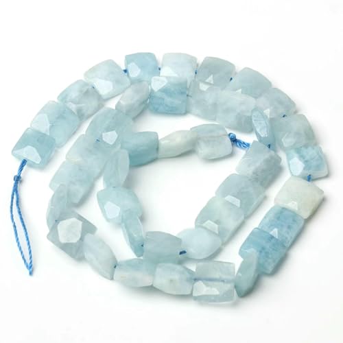 AAA 10 mm facettierte quadratische Edelsteinperlen, natürlicher Lapislazuli, Aquamarin, Amazonit, kanadische Jadesteinperlen zur Schmuckherstellung, Aquamarin, 38,1 cm von QPFNEI