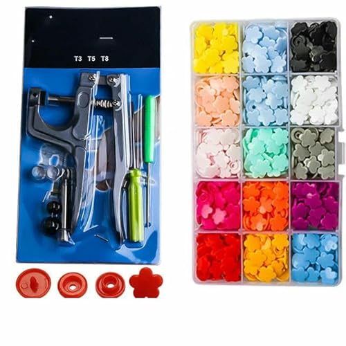Buntes Harz T5 Druckknöpfe Set Verschluss Druckknopfzange für DIY handgefertigte Babykleidung Lätzchen Druckknopf Maschinennähwerkzeug-150Sets Blume von QPFNEI