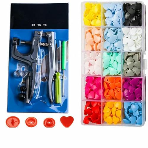 Buntes Harz T5 Druckknöpfe Set Verschluss Druckknopfzange für DIY handgefertigte Babykleidung Lätzchen Druckknopf Maschinennähwerkzeug-150Sets Herz von QPFNEI