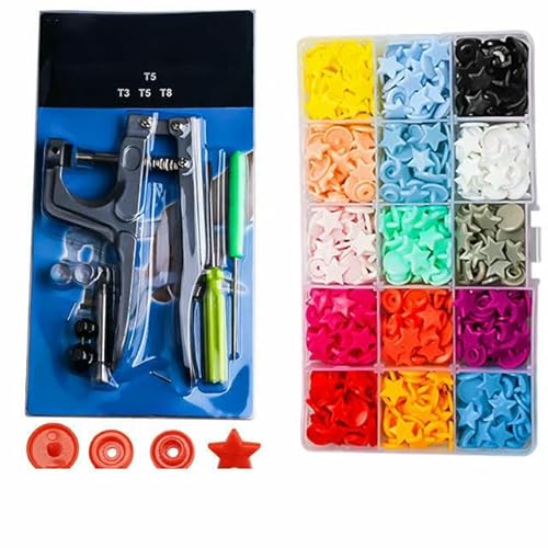 Buntes Harz T5 Druckknöpfe Set Verschluss Druckknopfzange für DIY handgefertigte Babykleidung Lätzchen Druckknopf Maschinennähwerkzeug-150Sets Stern von QPFNEI
