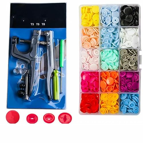 Buntes Harz T5 Druckknöpfe Set Verschluss Druckknopfzange für DIY handgefertigte Babykleidung Lätzchen Druckknopf Maschinennähwerkzeug-150Sets rund von QPFNEI