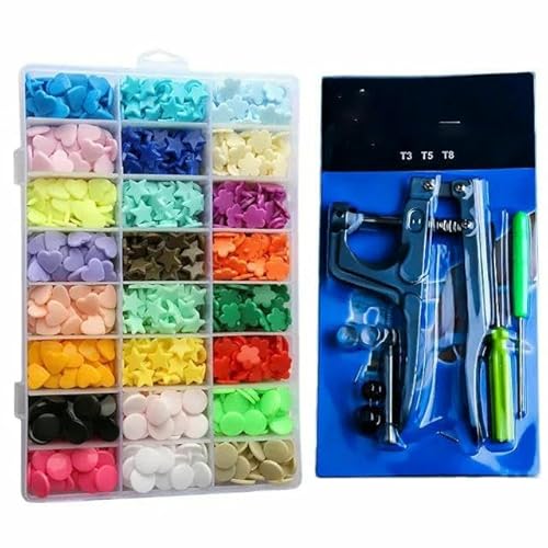 Buntes Harz T5 Druckknöpfe Set Verschluss Druckknopfzange für DIY handgefertigte Babykleidung Lätzchen Druckknopf Maschinennähwerkzeug-360Sets mit Werkzeug von QPFNEI