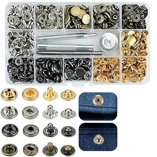 Druckknopf-Set, 12,5 mm, Metall-Druckknöpfe für Kleidung, Basteln, Taschen, Schuhe, Kragen, Gürtel, Jeans, perfekte Passform, Einstellknopf, DIY-Schneider, 80-teiliges Werkzeugset Druckknopf-Set, 12,5 mm, Metall-Druckknöpfe für Kleidung, Basteln, Taschen, Schuhe, Kragen, Gürtel, Jeans, perfekte Passform, Einstellknopf, DIY-Schneider, 80-teiliges Werkzeugset von QPFNEI