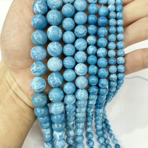 Feine AA 100% natürliche himmelblaue China-Larimar-Perlen aus rundem Naturstein zur Schmuckherstellung, DIY-Armband, Halskette, 38,1 cm, 4, 6, 8, 10, 12 mm, China-Larimar, 8 mm, 48 Feine AA 100% natürliche himmelblaue China-Larimar-Perlen aus rundem Naturstein zur Schmuckherstellung, DIY-Armband, Halskette, 38,1 cm, 4, 6, 8, 10, 12 mm, China-Larimar, 8 mm, 48 von QPFNEI