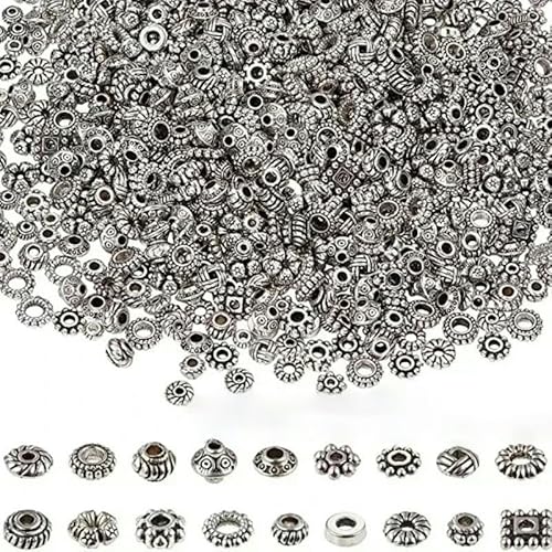 Gemischte tibetische Antik-Silber-Farben Hohlkugel Lose Röhre Metallperlen Abstandsperlen für Schmuckherstellung DIY Armband Halskette-12 von QPFNEI