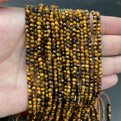 Großhandel 2 mm 3,0 mm Naturstein-Quarzperlen, rund, Quarz, Mondstein, Malachit, Amazonit, lose Perlen zur Schmuckherstellung, Armband, Tigerauge, 2 mm, ca. 180 Stück von QPFNEI