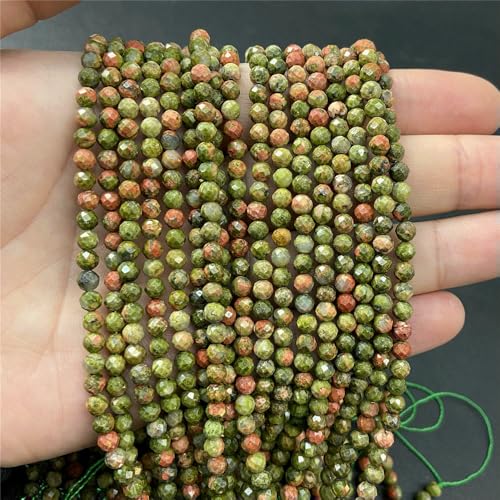 Großhandel 2 mm 3,0 mm Naturstein-Quarzperlen, rund, Quarz, Mondstein, Malachit, Amazonit, lose Perlen zur Schmuckherstellung, Armband-Unakit-4,0 mm, ca. 90 Stück von QPFNEI
