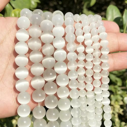 Großhandel AAA Weiß Katzenauge Stein Runde Perlen 4 6 8 10 12mm Naturstein Perlen Für Schmuck Machen Armband halsketten DIY 15 ''-4,0mm 91pc von QPFNEI