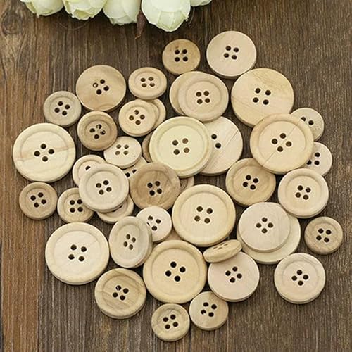 Holzknöpfe, Naturfarbe, rund, 4 Löcher, Knöpfe zum Nähen, Scrapbooking, Heimwerken, Nähzubehör, 15/20/25 mm-25 mm, 50 Stück Holzknöpfe, Naturfarbe, rund, 4 Löcher, Knöpfe zum Nähen, Scrapbooking, Heimwerken, Nähzubehör, 15/20/25 mm-25 mm, 50 Stück von QPFNEI