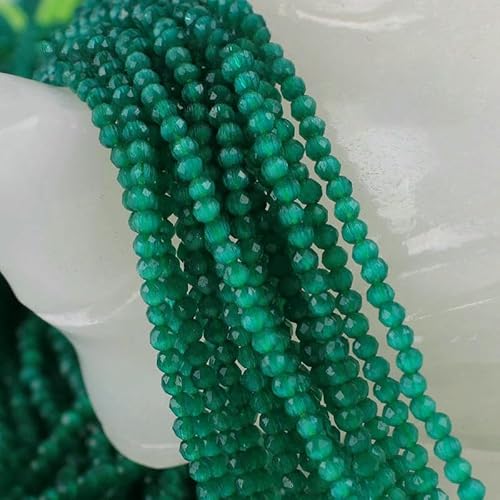 Kleine 2 mm Katzenaugen-Glasperlen, 48 facettierte lose Perlen zur Schmuckherstellung, Armband, Halskette, DIY-Zubehör – 2, Smaragdgrün – 20 Stränge (3500 Stück) von QPFNEI