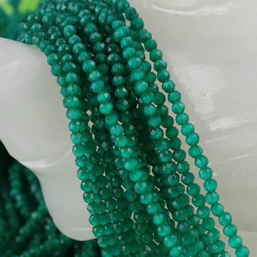 Kleine 2 mm Katzenaugen-Glasperlen, 48 facettierte lose Perlen zur Schmuckherstellung, Armband, Halskette, DIY-Zubehör – 2, Smaragdgrün – 20 Stränge (3500 Stück) von QPFNEI