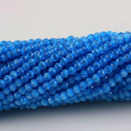 Kleine 2 mm Katzenaugen-Glasperlen, 48 facettierte lose Perlen zur Schmuckherstellung, Armband, Halskette, DIY-Zubehör – 3. Seeblau – 10 Stränge (1750 Stück) von QPFNEI