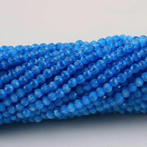 Kleine 2 mm Katzenaugen-Glasperlen, 48 facettierte lose Perlen zur Schmuckherstellung, Armband, Halskette, DIY-Zubehör – 3. Seeblau – 5 Stränge (870 Stück) von QPFNEI