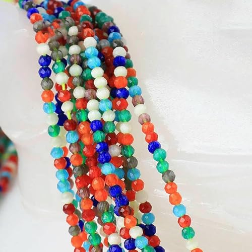 Kleine 2 mm Katzenaugen-Glasperlen, 48 facettierte lose Perlen zur Schmuckherstellung, Armband-Halsketten-DIY-Zubehör – 14 Mischungen – 10 Stränge (1750 Stück) von QPFNEI