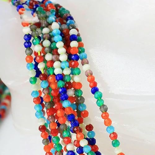 Kleine 2 mm Katzenaugen-Glasperlen, 48 facettierte lose Perlen zur Schmuckherstellung, Armband-Halsketten-DIY-Zubehör – 14 Mischungen – 10 Stränge (1750 Stück) von QPFNEI