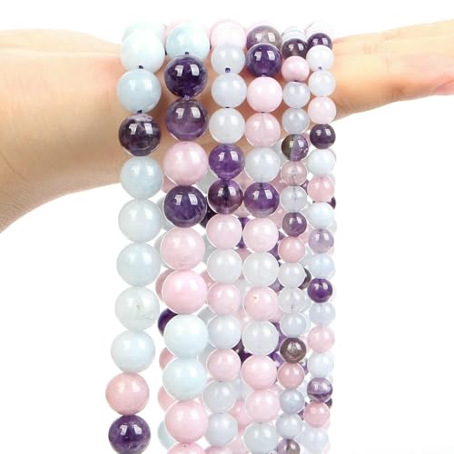 Lila Natursteinperlen, Amethyst, Achat, Turmalin, Jade, lose Abstandsperlen zur Schmuckherstellung, DIY-Armbänder, Bastelzubehör, Lavendel, AAA, 10 mm, ca. 38 Stück von QPFNEI
