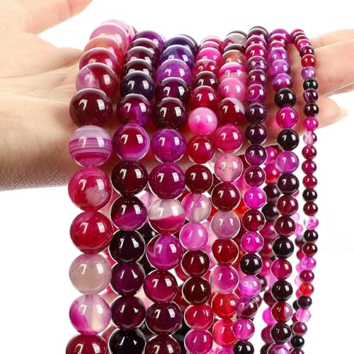 Lila Natursteinperlen, Amethyst, Achat, Turmalin, Jade, lose Abstandsperlen zur Schmuckherstellung, DIY-Armbänder, Bastelzubehör, Rosenstreifen, 4,0 mm, ca. 90 Stück von QPFNEI