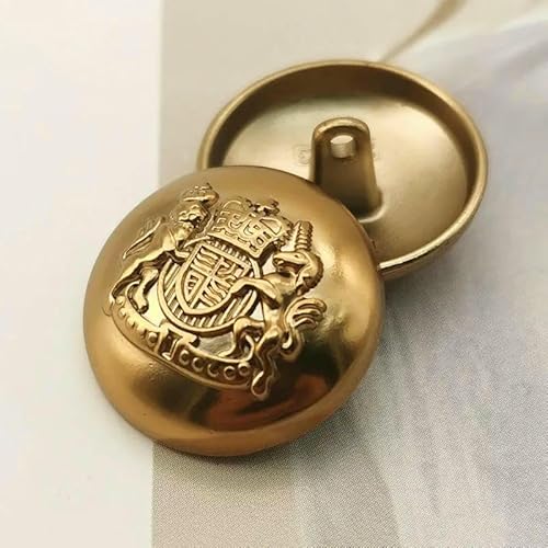 Metallknöpfe im britischen College-Stil mit Löwenmotiv für Kleidung, Pullover, Hosen, Mäntel, Dekorationen, Nähzubehör, 6 Stück, goldfarben, 15 mm, 6 Stück von QPFNEI
