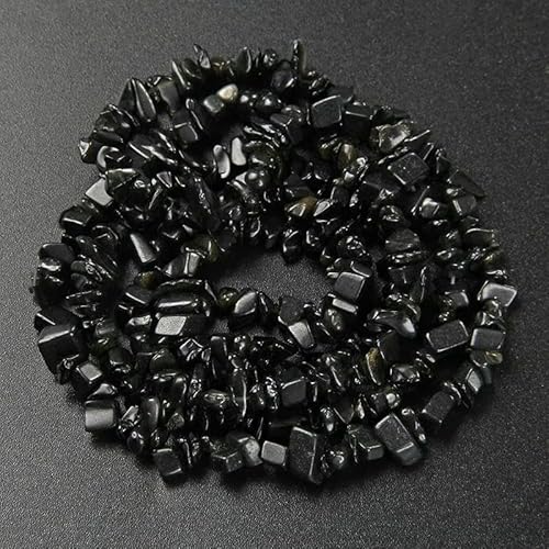 Natürliche Kiessteinperlen Lapislazuli Bostwana Sodalith Chips Perle für Halskette Ohrringe Armbänder Schmuck Kettenperle 3-5mm-Nr. 37 Obisdian-40cm von QPFNEI