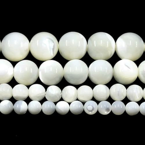 Natürliche Perlmutt-Trochus-Muschel, weiß, 4/6/8/10/12 mm, runde lose Perlen zur Schmuckherstellung, Armbänder, Halsketten, Zubehör – weiß – 8 mm von QPFNEI